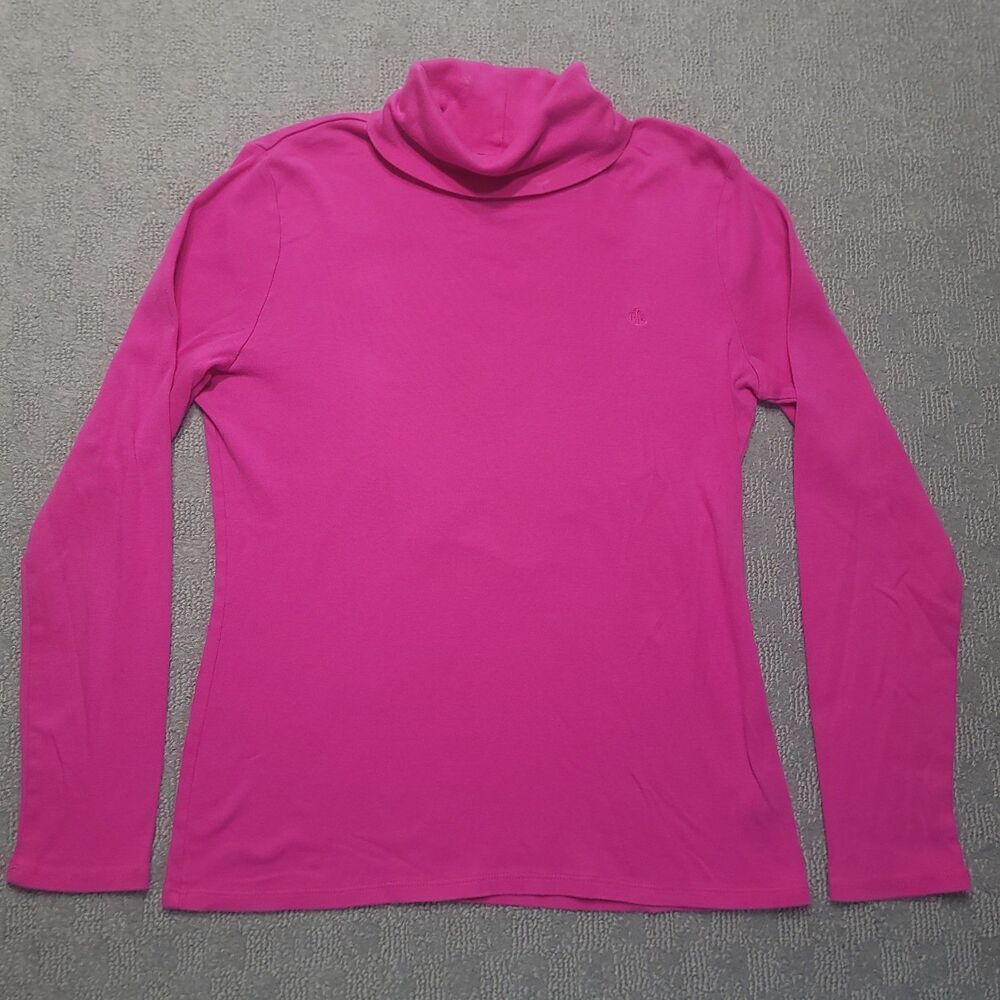 Ralph Lauren Turtleneck Womens L Pink Long Sleeve Emborderd Logo Cotton - Picture 3 of 10